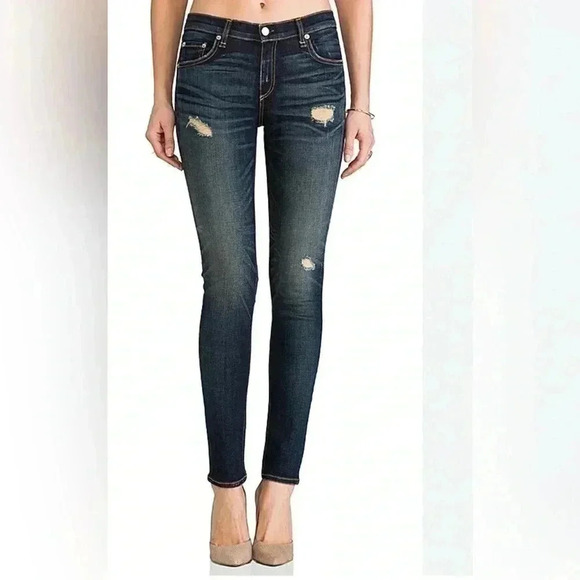 Rag and bone “skinny” Sheffield casual trendy distressed 5 pocket denim  jean 27 - Picture 1 of 4